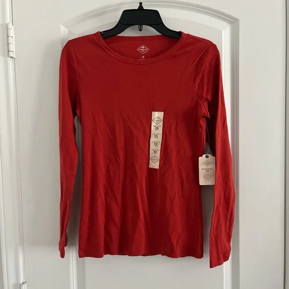 John's Bay Tops St Johns Bay Red Fitted Long Sleeve Tshirt